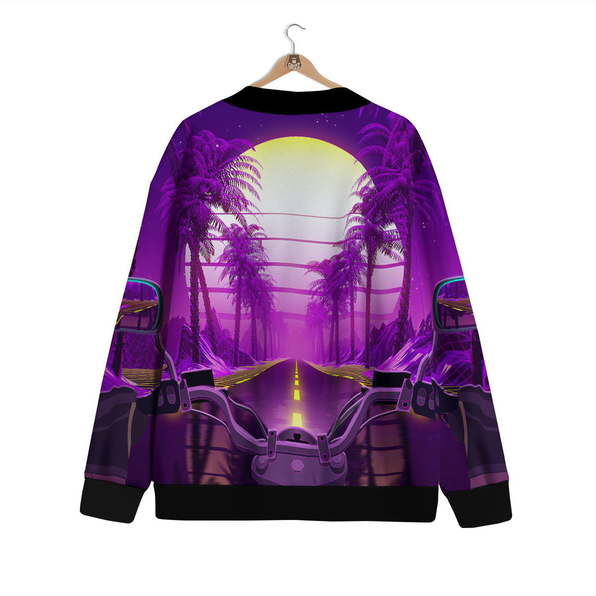 Riding Motorcycle Retro Purple Print Cardigan-grizzshop