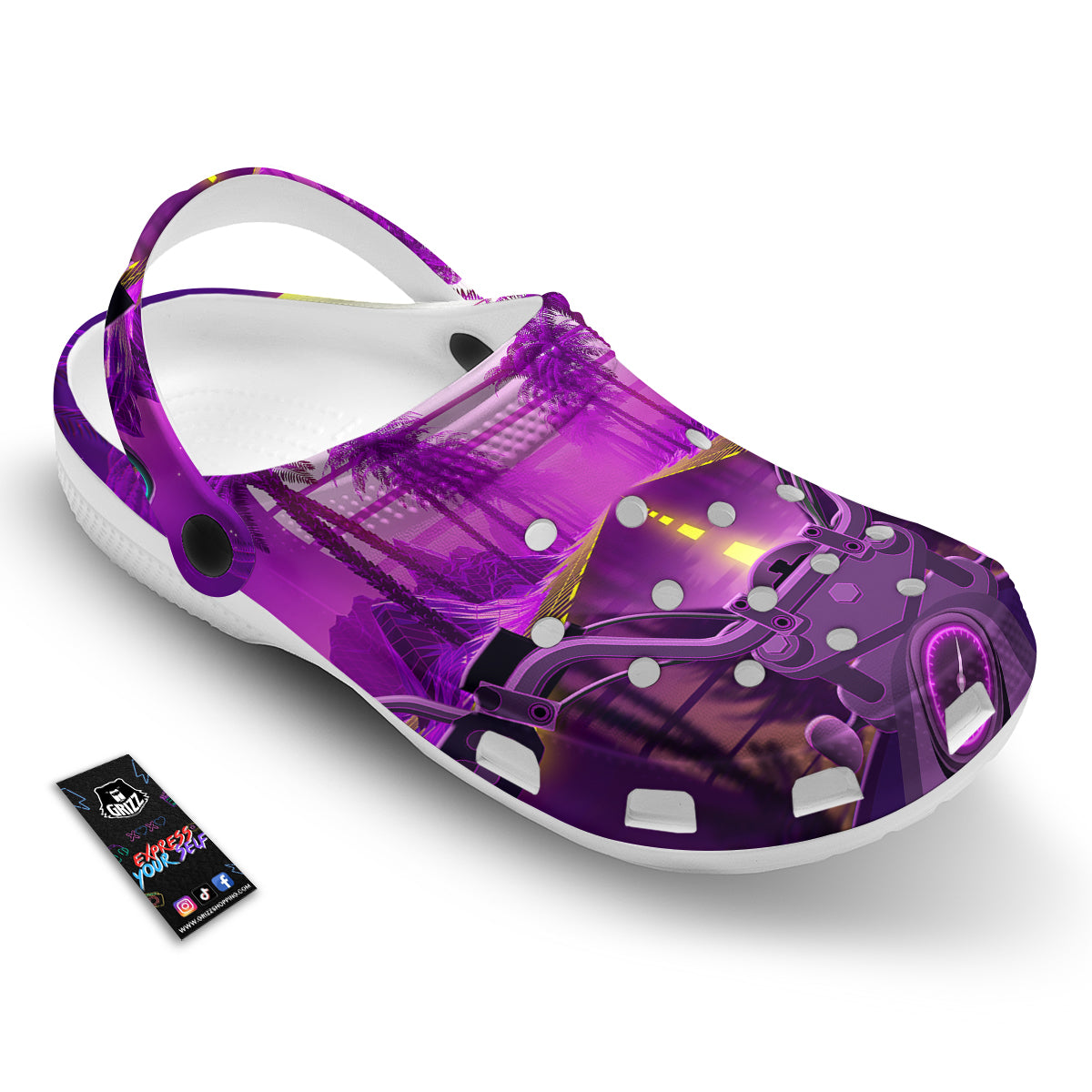Riding Motorcycle Retro Purple Print Clog-grizzshop
