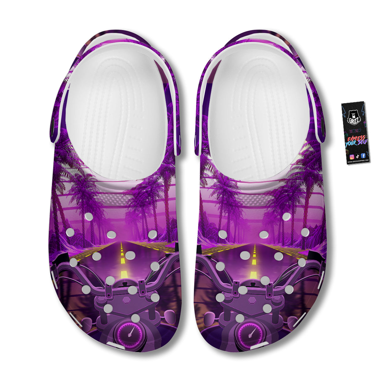 Riding Motorcycle Retro Purple Print Clog-grizzshop