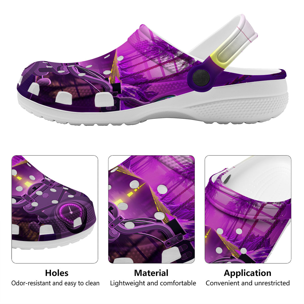 Riding Motorcycle Retro Purple Print Clog-grizzshop