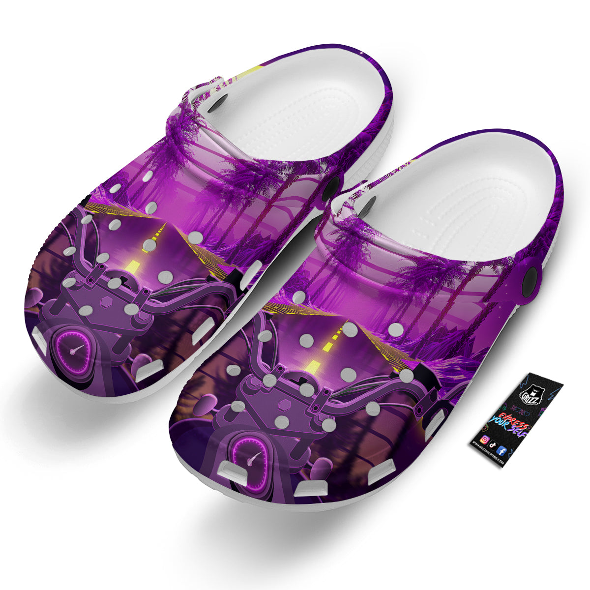 Riding Motorcycle Retro Purple Print Clog-grizzshop