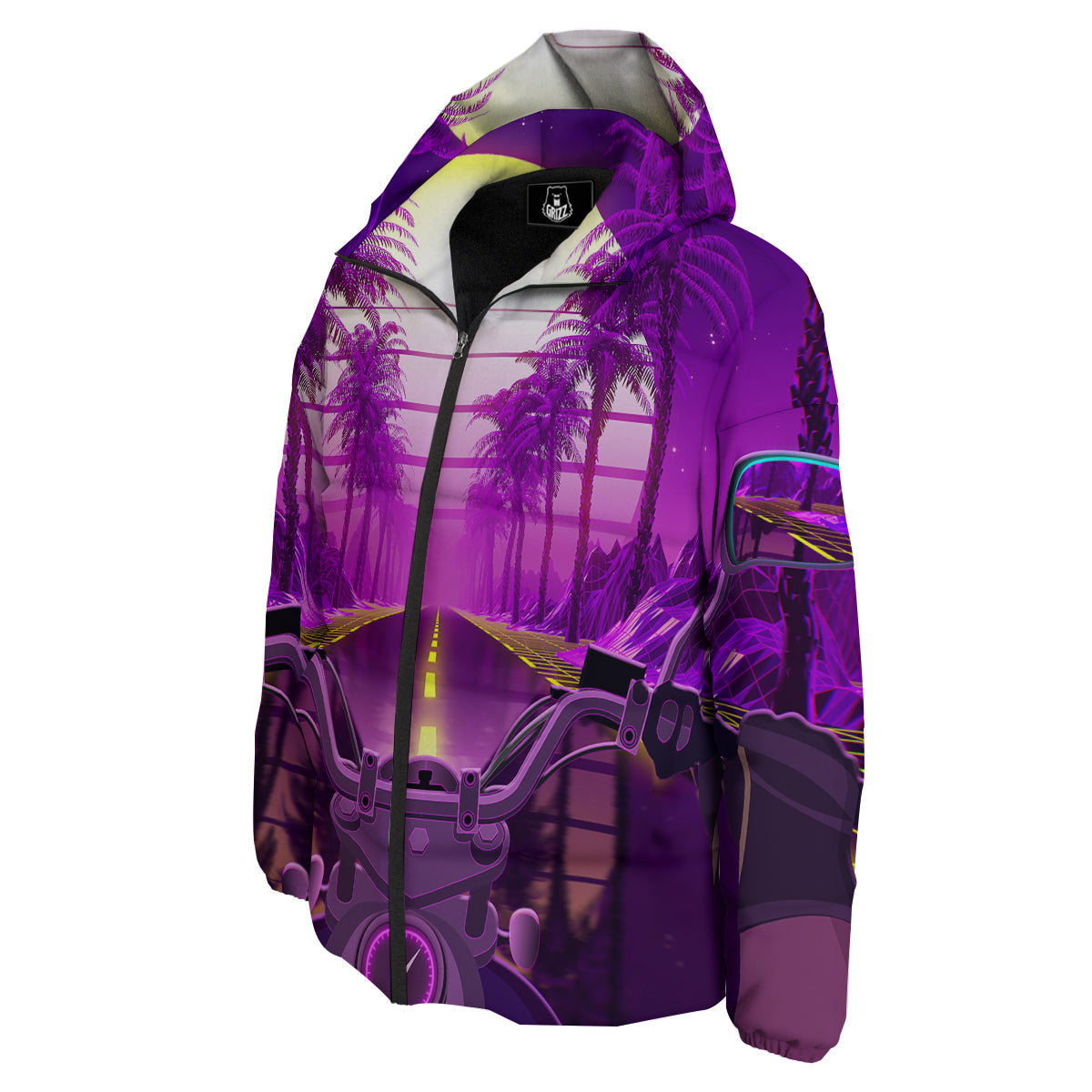 Riding Motorcycle Retro Purple Print Down Jacket-grizzshop