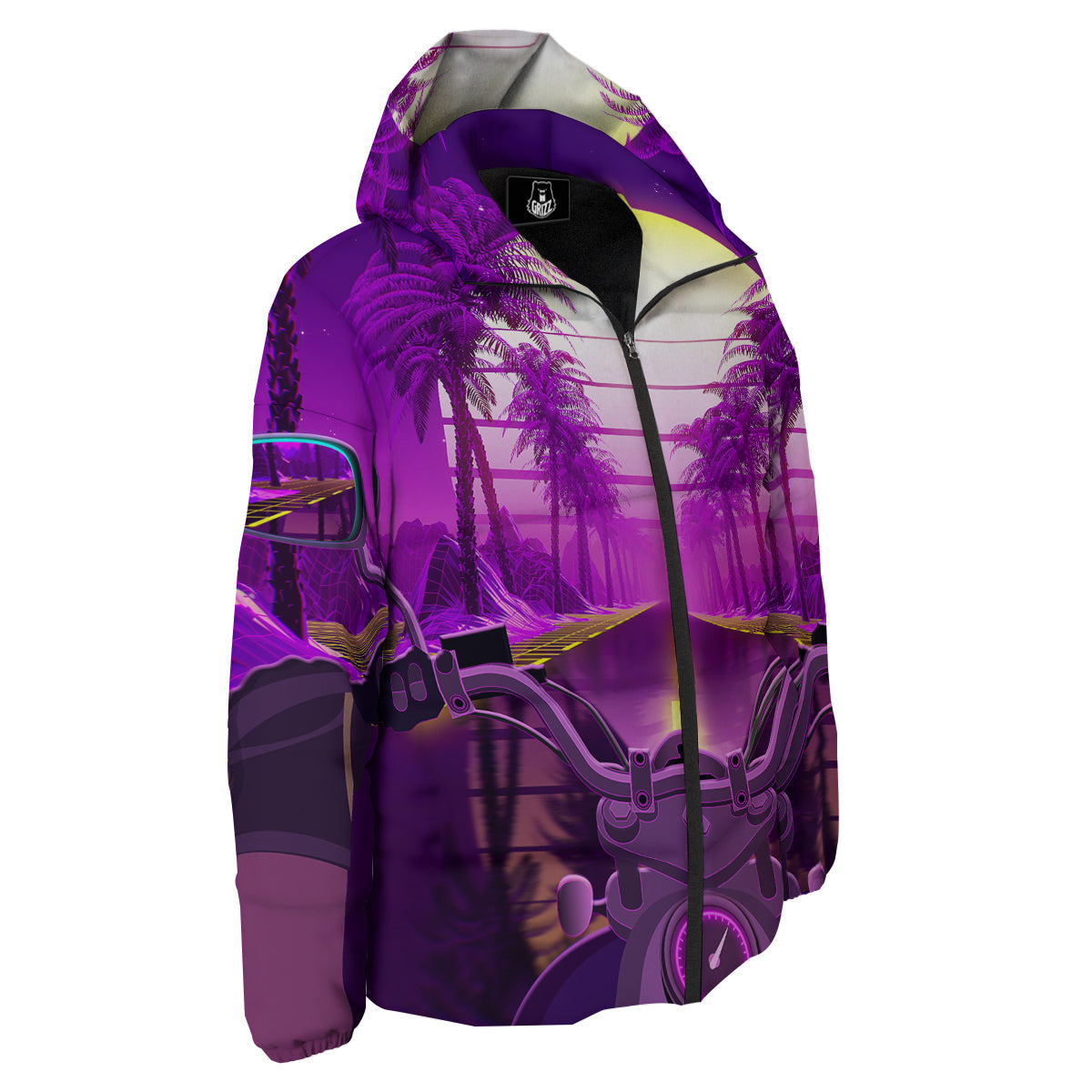 Riding Motorcycle Retro Purple Print Down Jacket-grizzshop