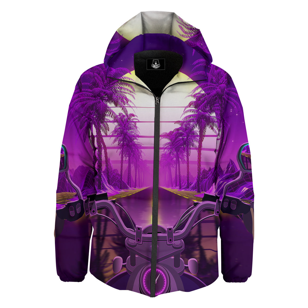 Riding Motorcycle Retro Purple Print Down Jacket-grizzshop