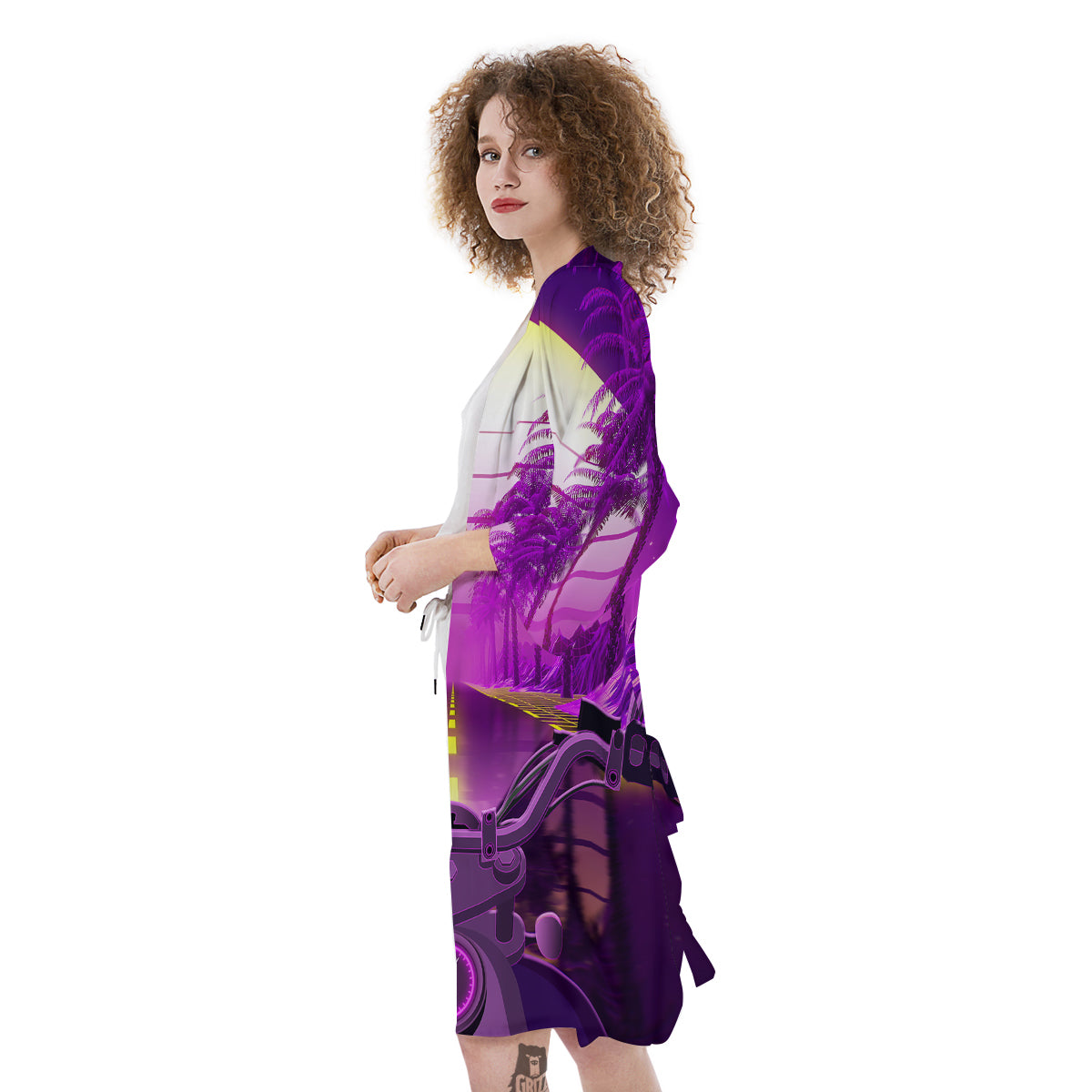Riding Motorcycle Retro Purple Print Kimono-grizzshop