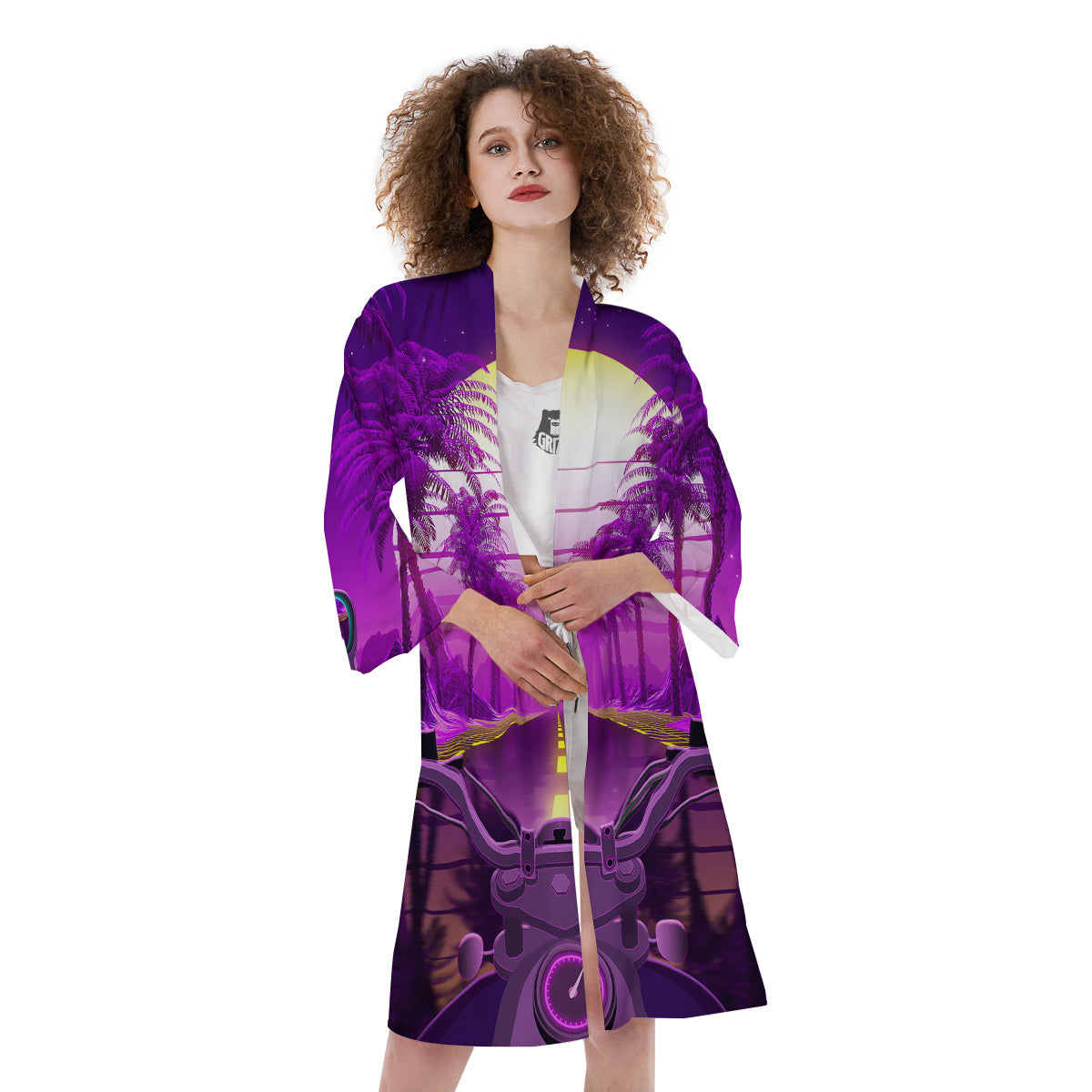 Riding Motorcycle Retro Purple Print Kimono-grizzshop