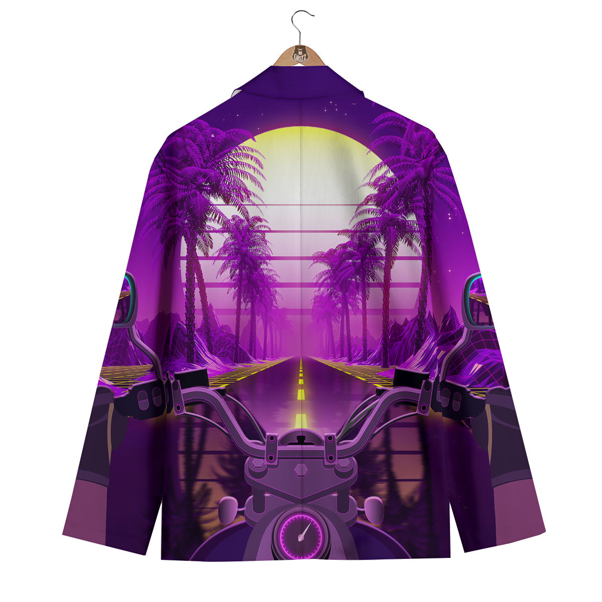 Riding Motorcycle Retro Purple Print Men's Blazer-grizzshop
