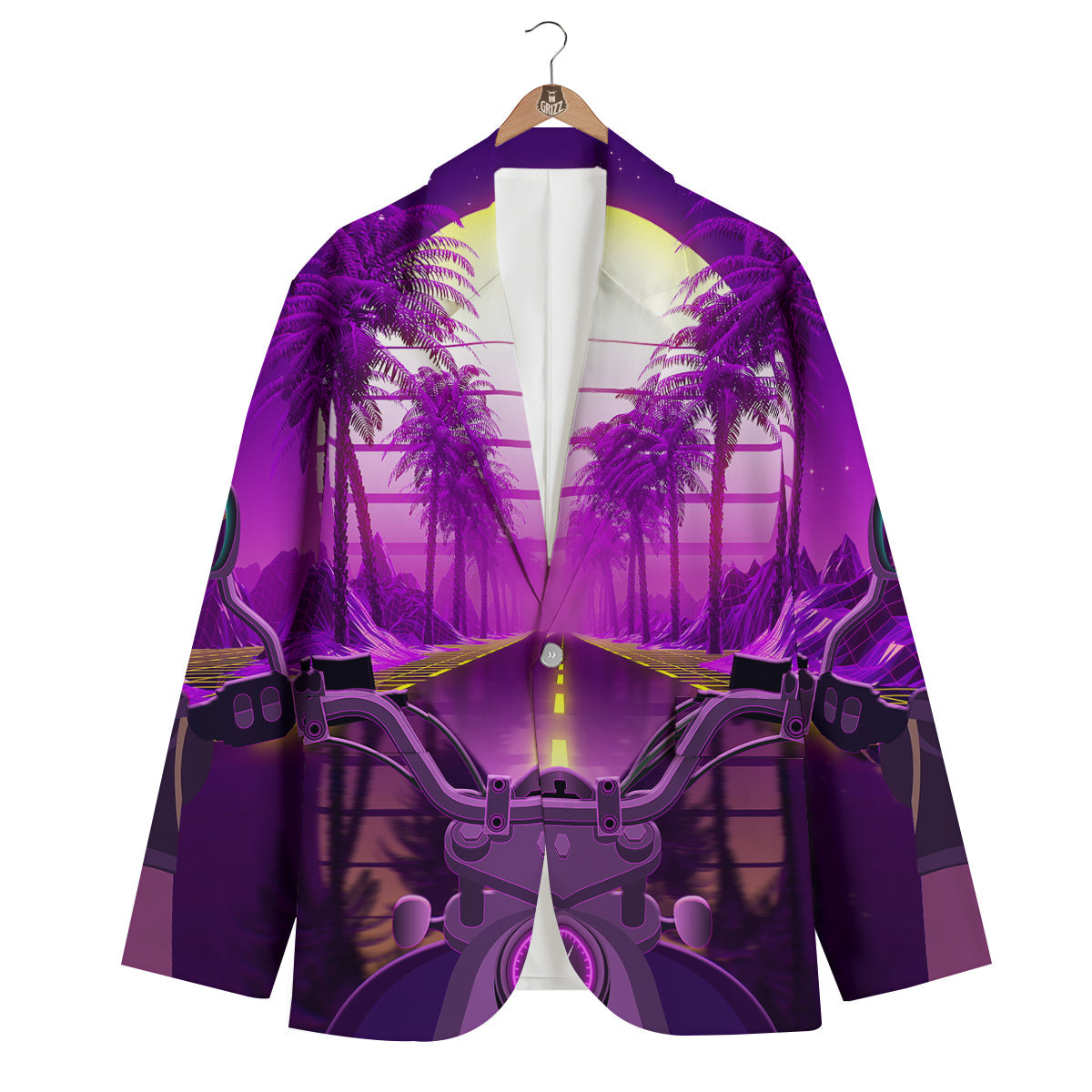 Riding Motorcycle Retro Purple Print Men's Blazer-grizzshop