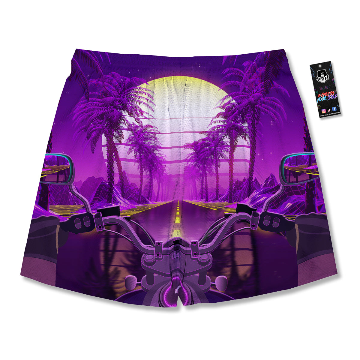 Riding Motorcycle Retro Purple Print Men's Running Shorts-grizzshop