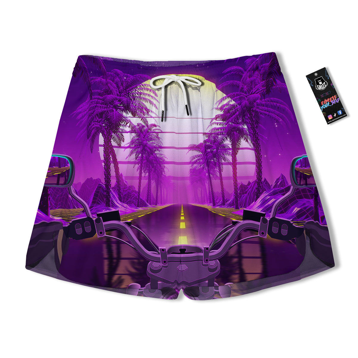 Riding Motorcycle Retro Purple Print Men's Running Shorts-grizzshop