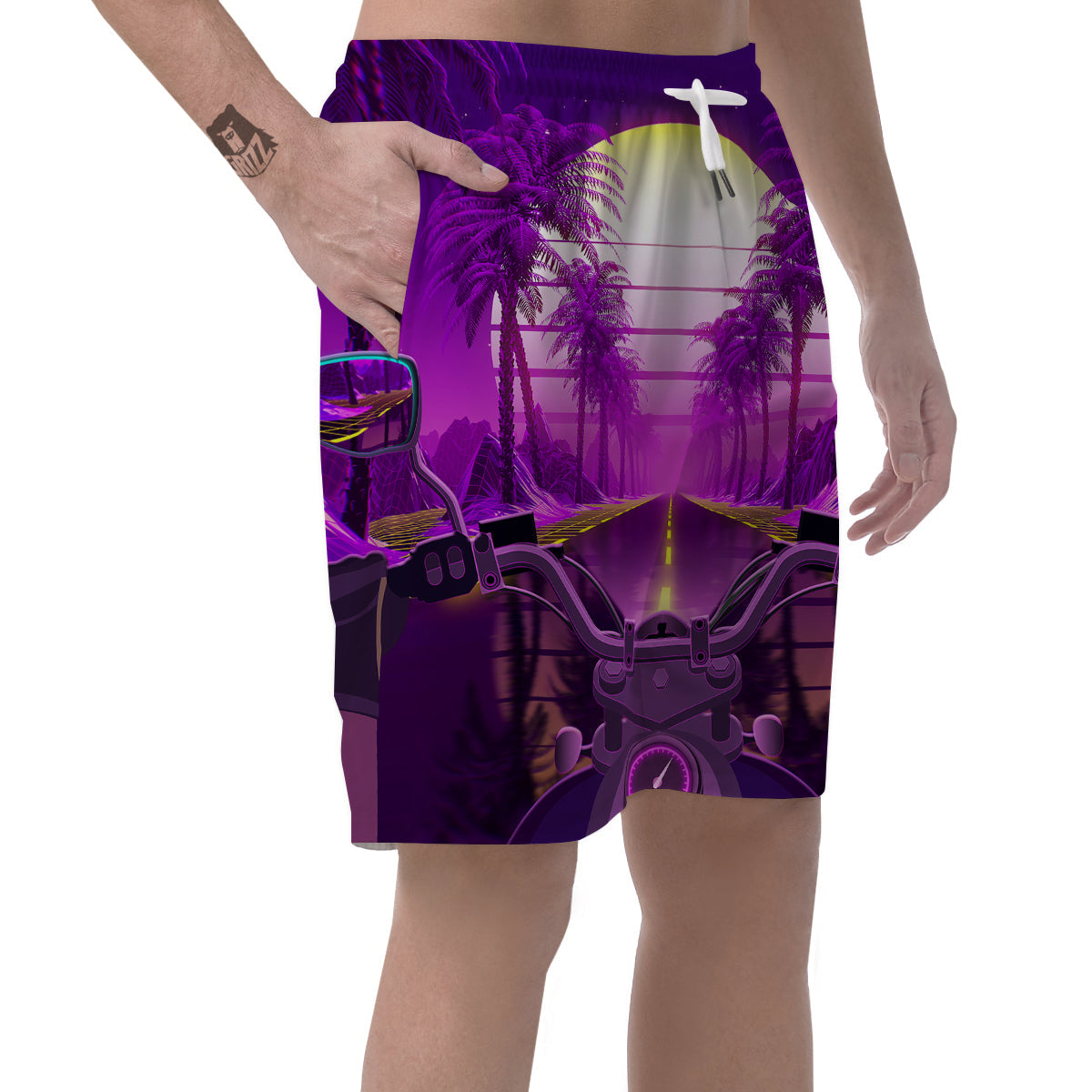 Riding Motorcycle Retro Purple Print Men's Shorts-grizzshop