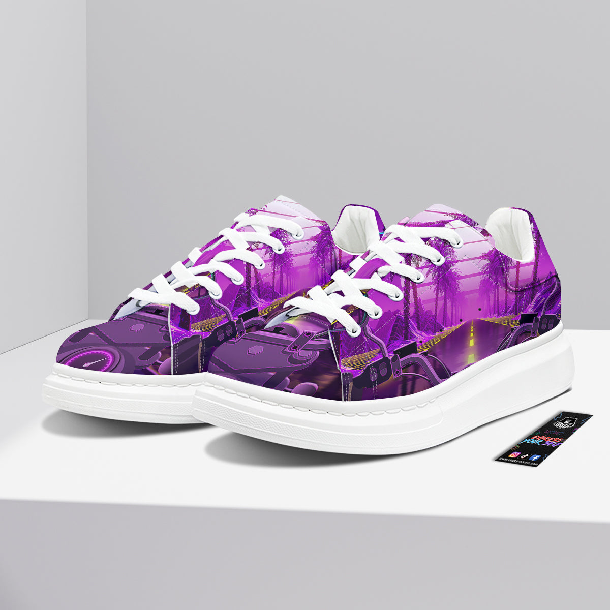 Riding Motorcycle Retro Purple Print Platform Shoes-grizzshop