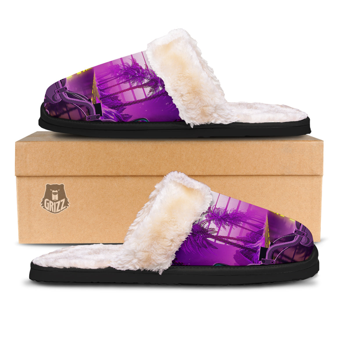 Riding Motorcycle Retro Purple Print Slippers-grizzshop