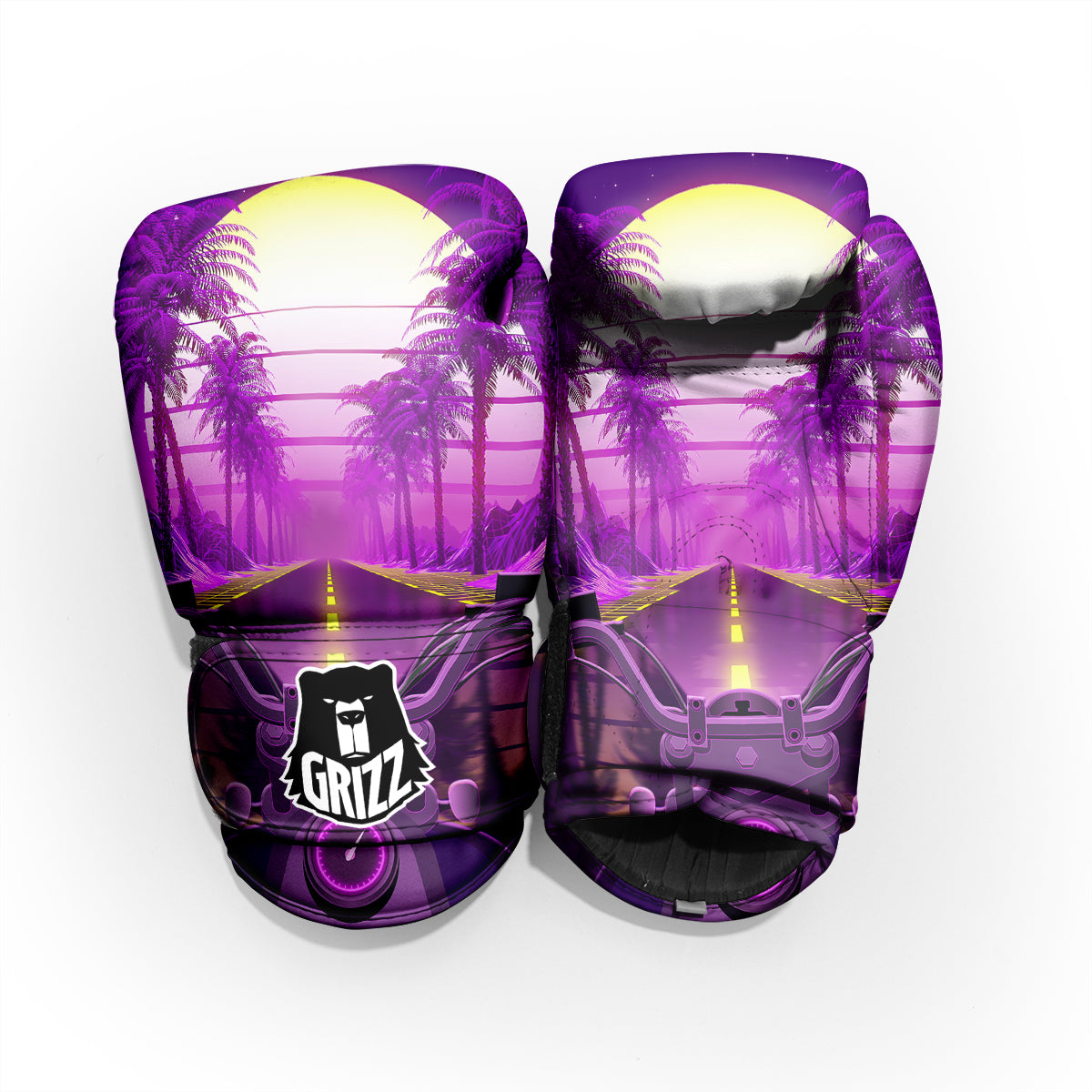 Riding Motorcycle Retro Purple Print Pro Boxing Glove
