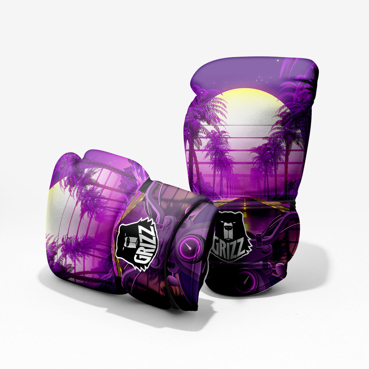Riding Motorcycle Retro Purple Print Pro Boxing Glove