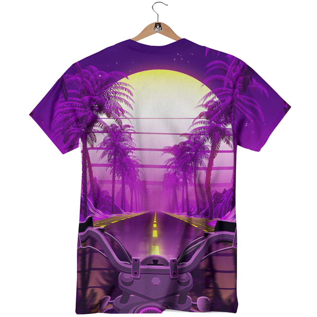 Riding Motorcycle Retro Purple Print T-Shirt-grizzshop