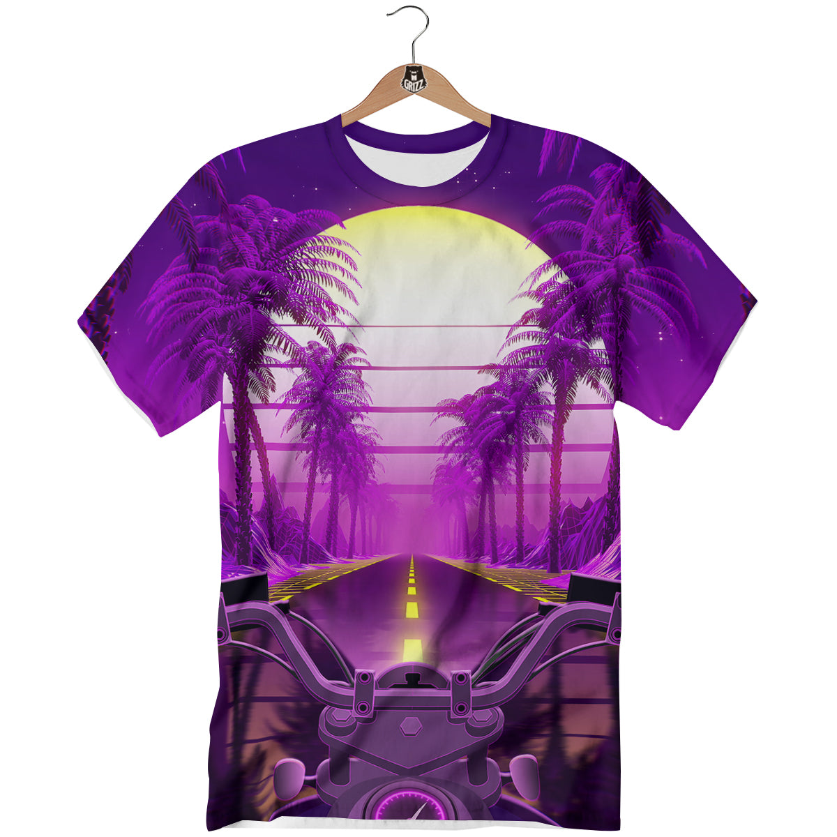 Riding Motorcycle Retro Purple Print T-Shirt-grizzshop