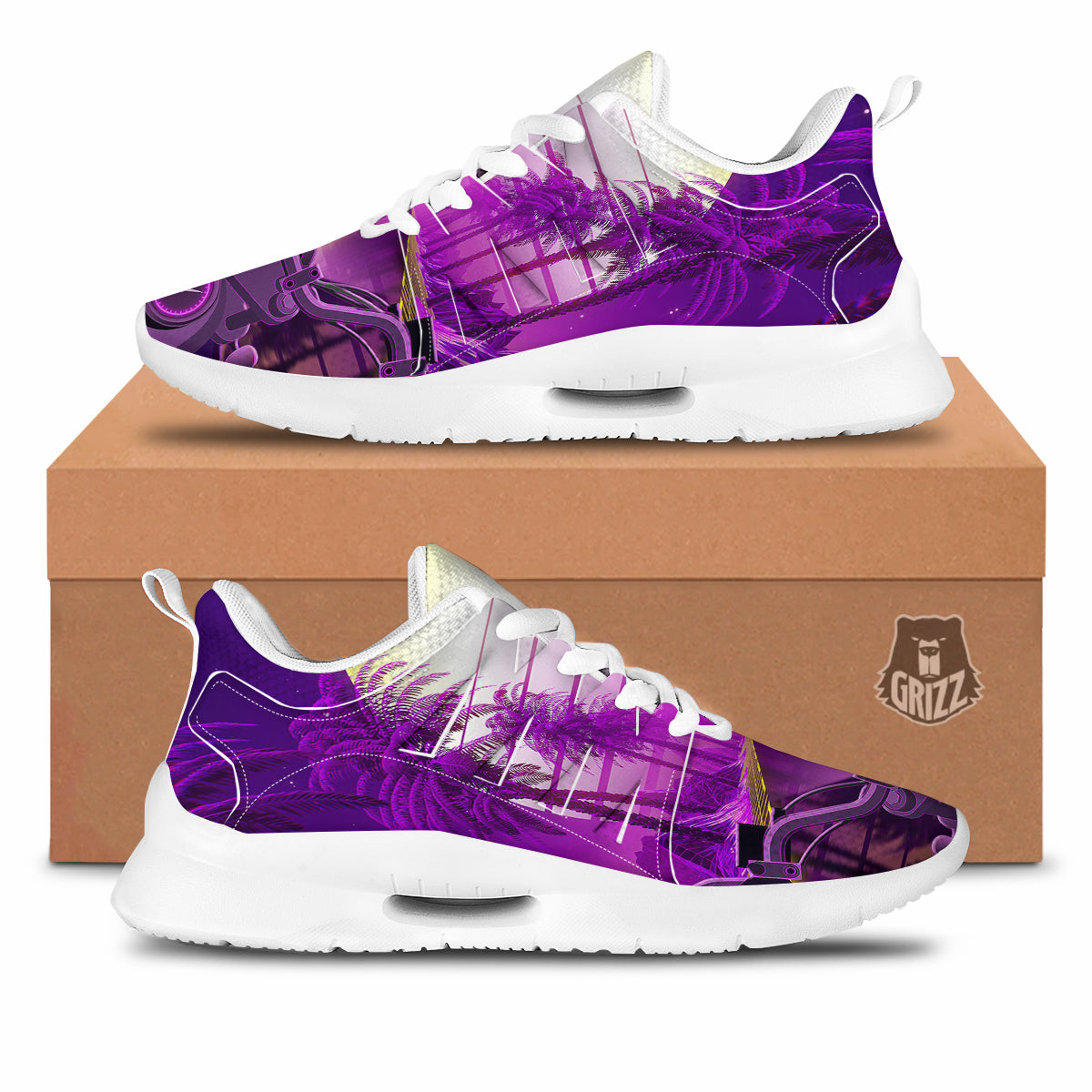 Riding Motorcycle Retro Purple Print Tennis Shoes-grizzshop