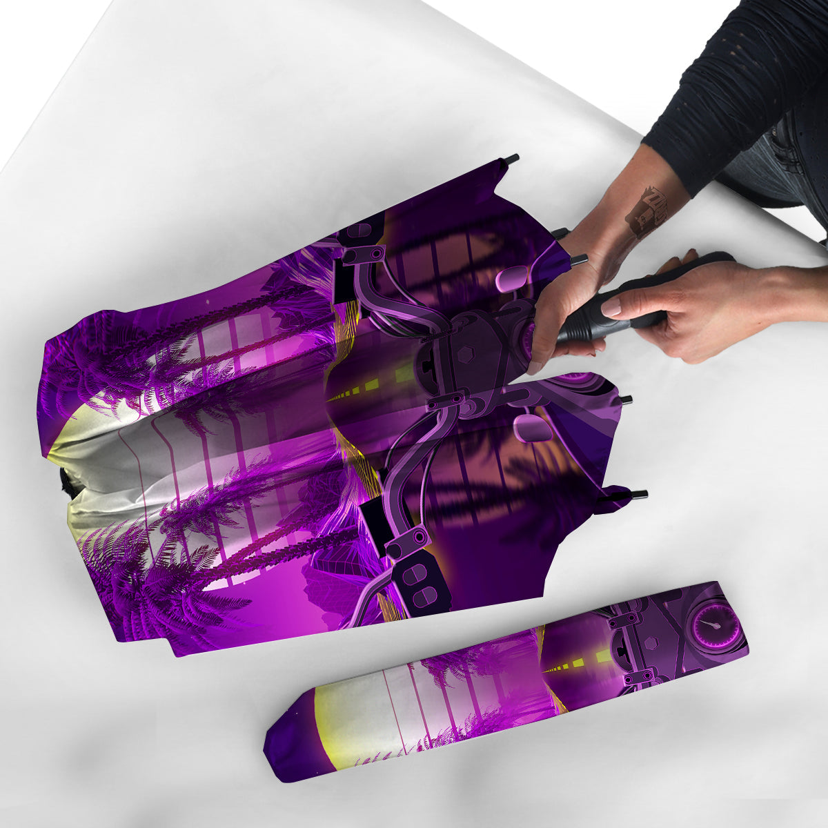 Riding Motorcycle Retro Purple Print Umbrella-grizzshop