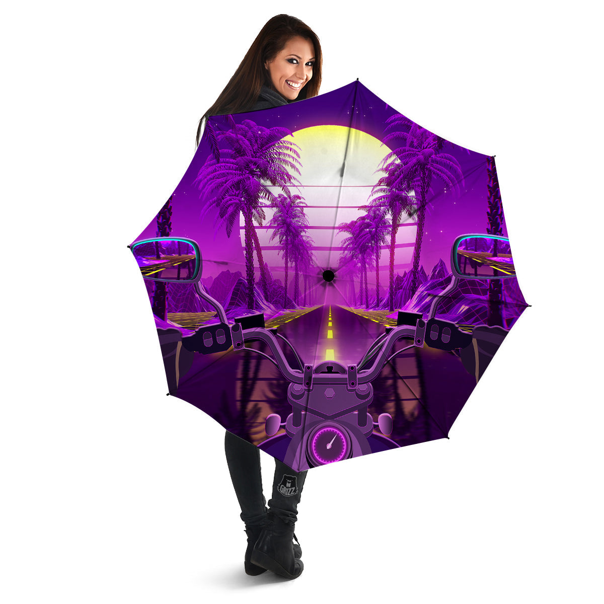 Riding Motorcycle Retro Purple Print Umbrella-grizzshop