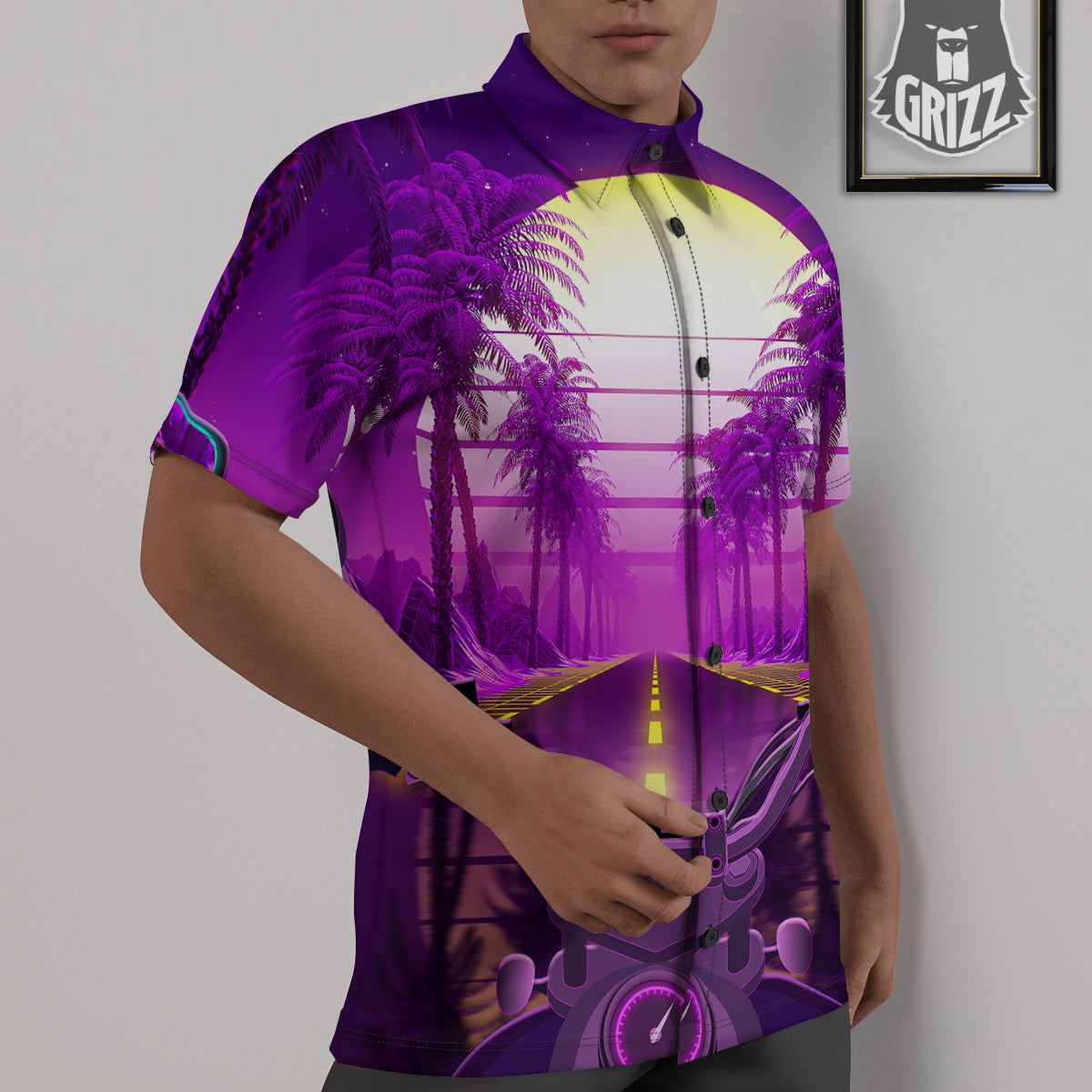 Riding Motorcycle Retro Purple Print Untucked Shirts-grizzshop