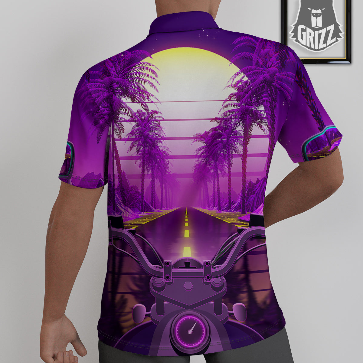 Riding Motorcycle Retro Purple Print Untucked Shirts-grizzshop