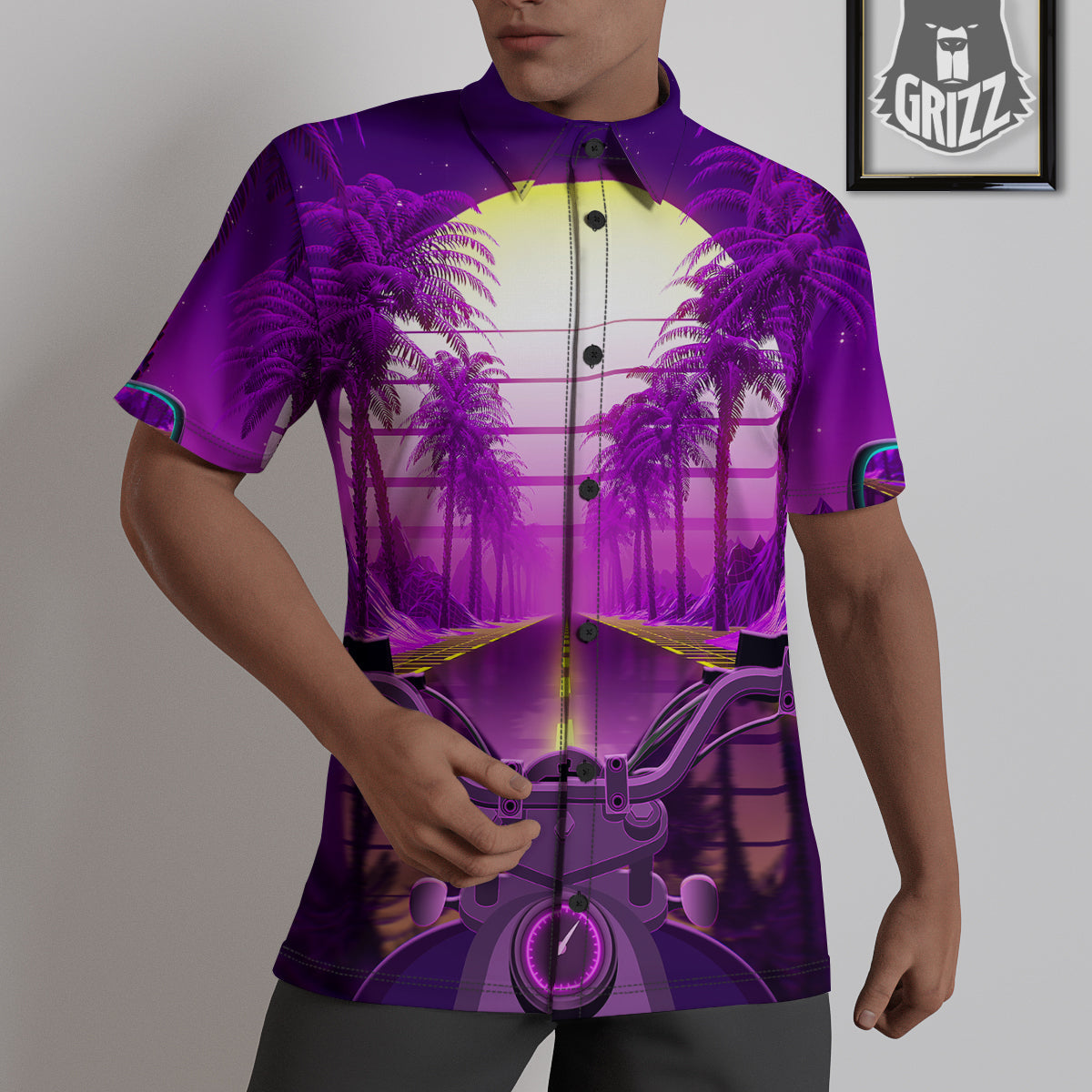Riding Motorcycle Retro Purple Print Untucked Shirts-grizzshop
