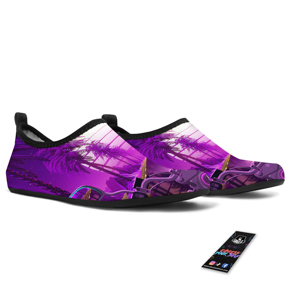 Riding Motorcycle Retro Purple Print Water Shoes-grizzshop
