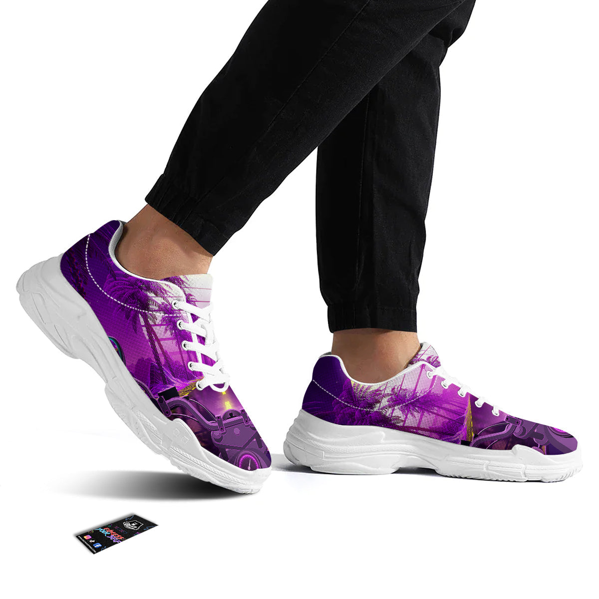 Riding Motorcycle Retro Purple Print White Chunky Shoes-grizzshop