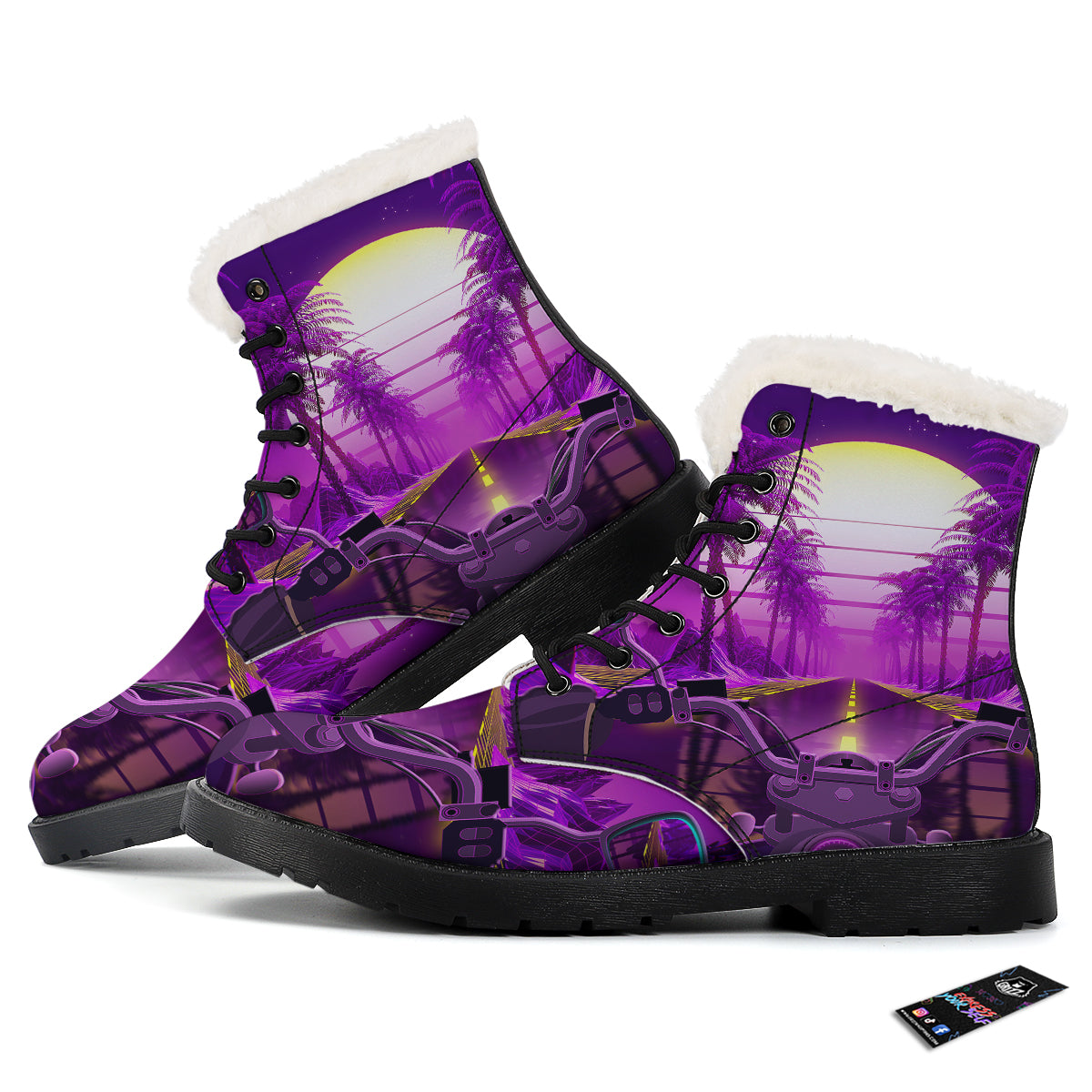 Riding Motorcycle Retro Purple Print Winter Boots-grizzshop