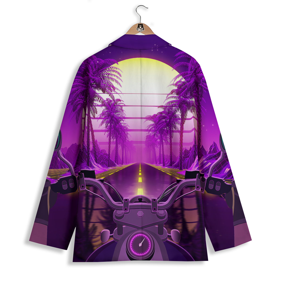 Riding Motorcycle Retro Purple Print Women's Blazer-grizzshop