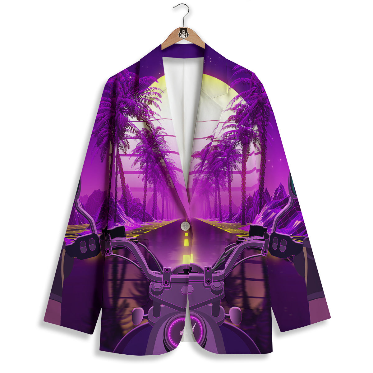 Riding Motorcycle Retro Purple Print Women's Blazer-grizzshop