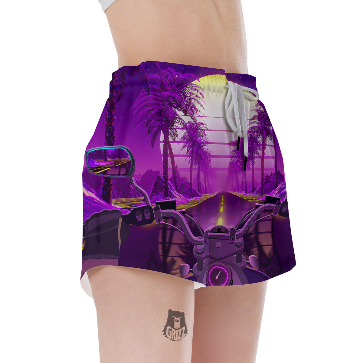 Riding Motorcycle Retro Purple Print Women's Shorts-grizzshop