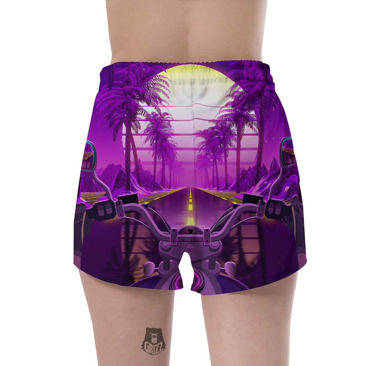 Riding Motorcycle Retro Purple Print Women's Shorts-grizzshop