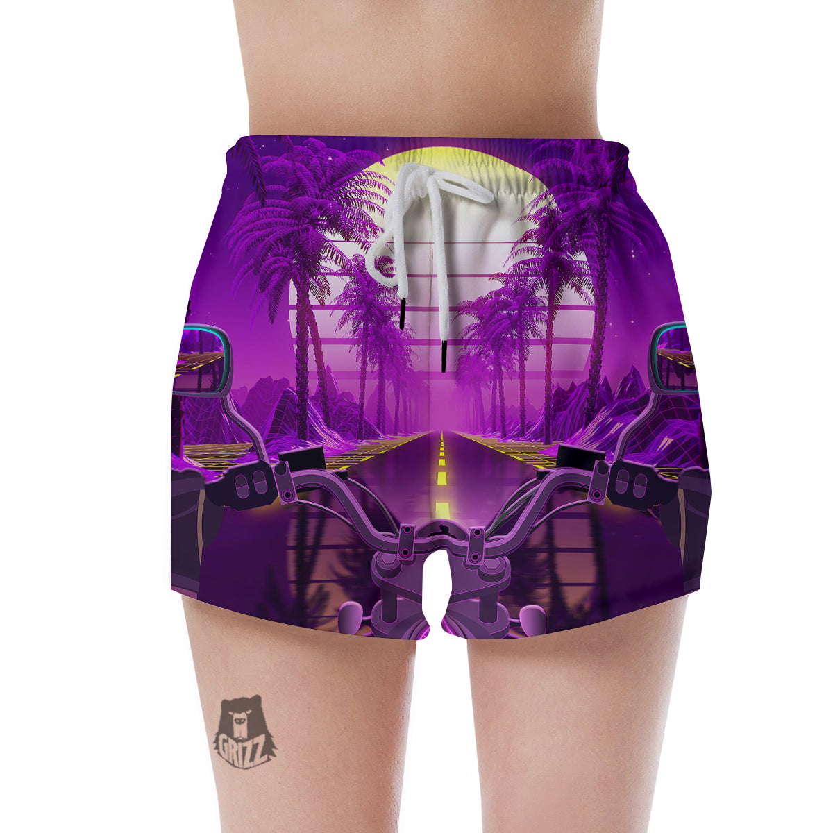 Riding Motorcycle Retro Purple Print Women's Shorts-grizzshop