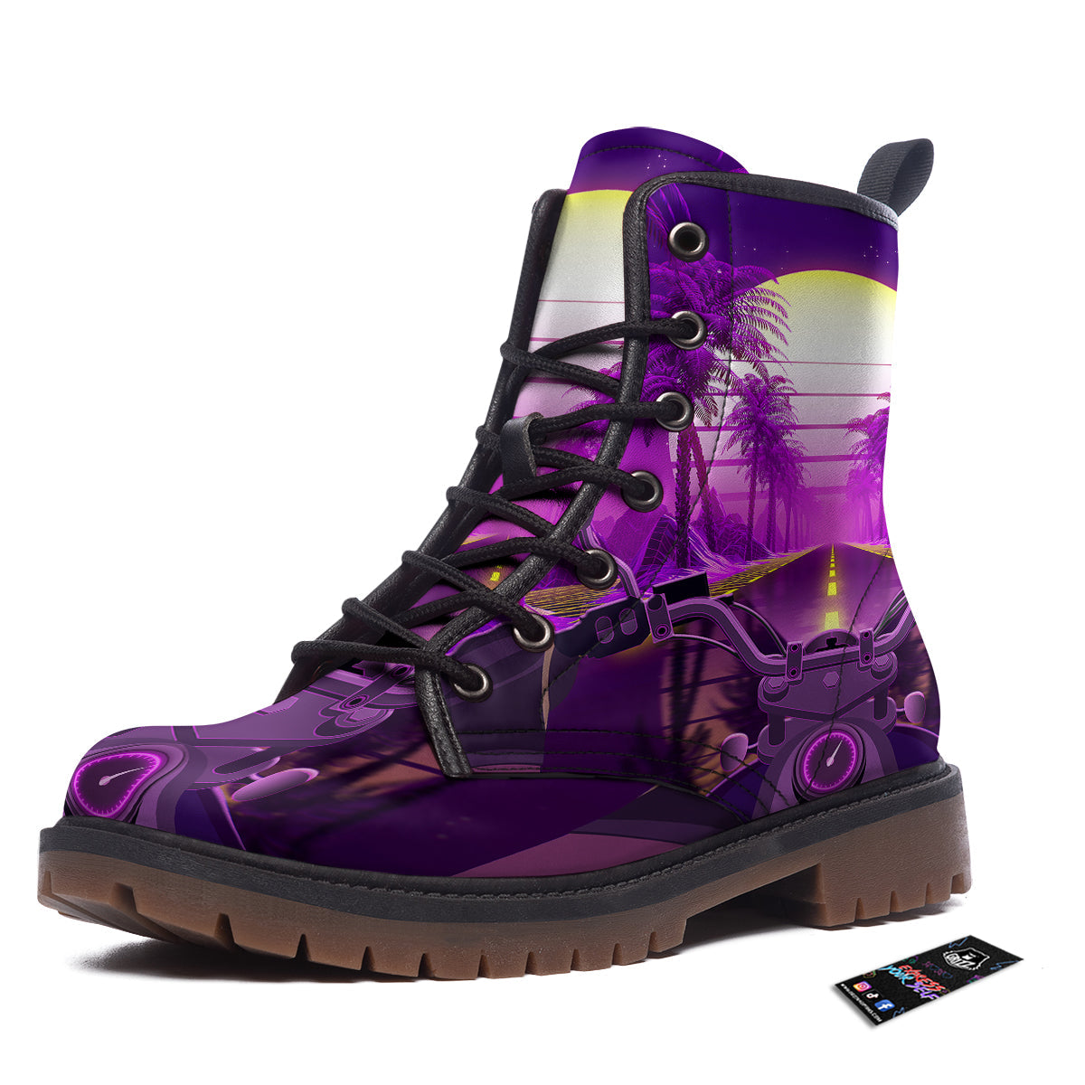 Riding Motorcycle Retro Purple Print Work Boots-grizzshop