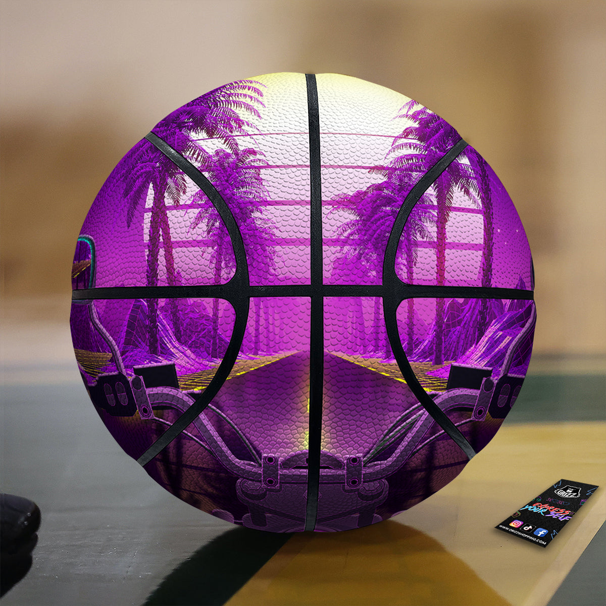 Riding Motorcycle Retro Purple Print Basketball