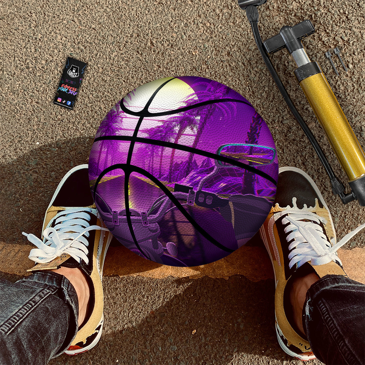 Riding Motorcycle Retro Purple Print Basketball