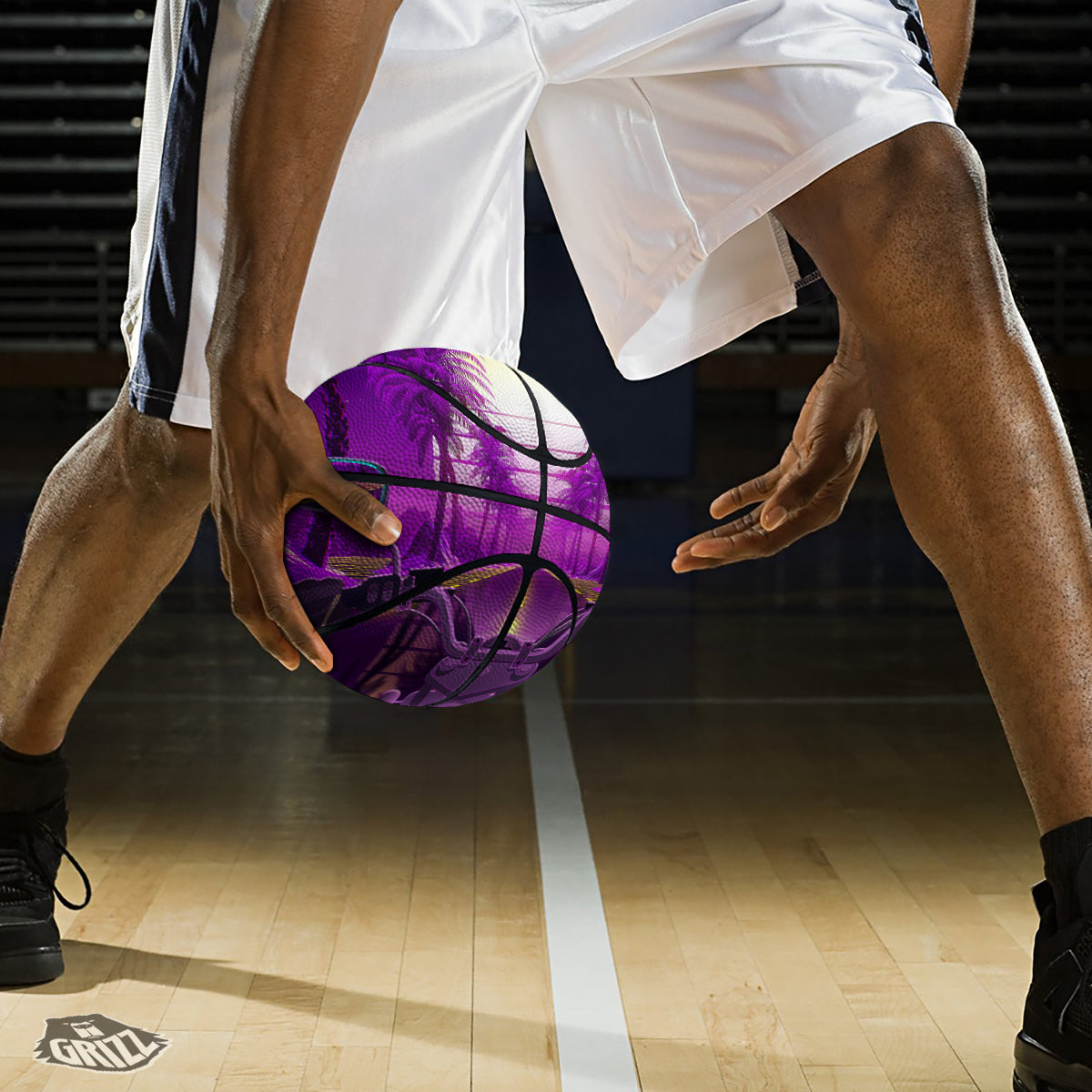 Riding Motorcycle Retro Purple Print Basketball
