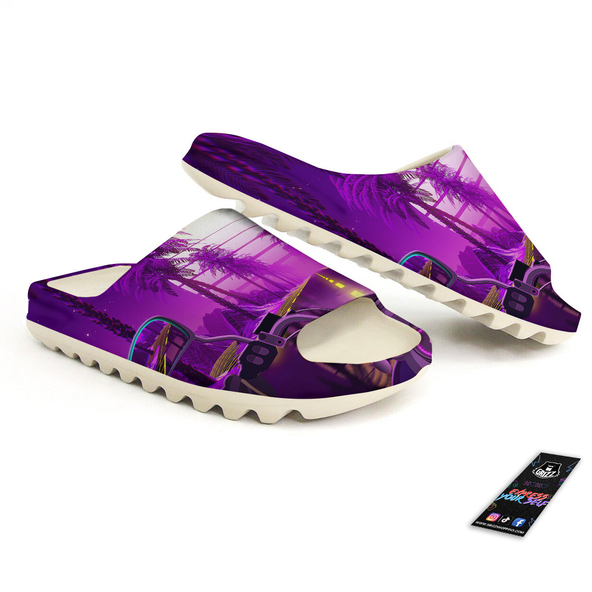Riding Motorcycle Retro Purple Print Sandals-grizzshop