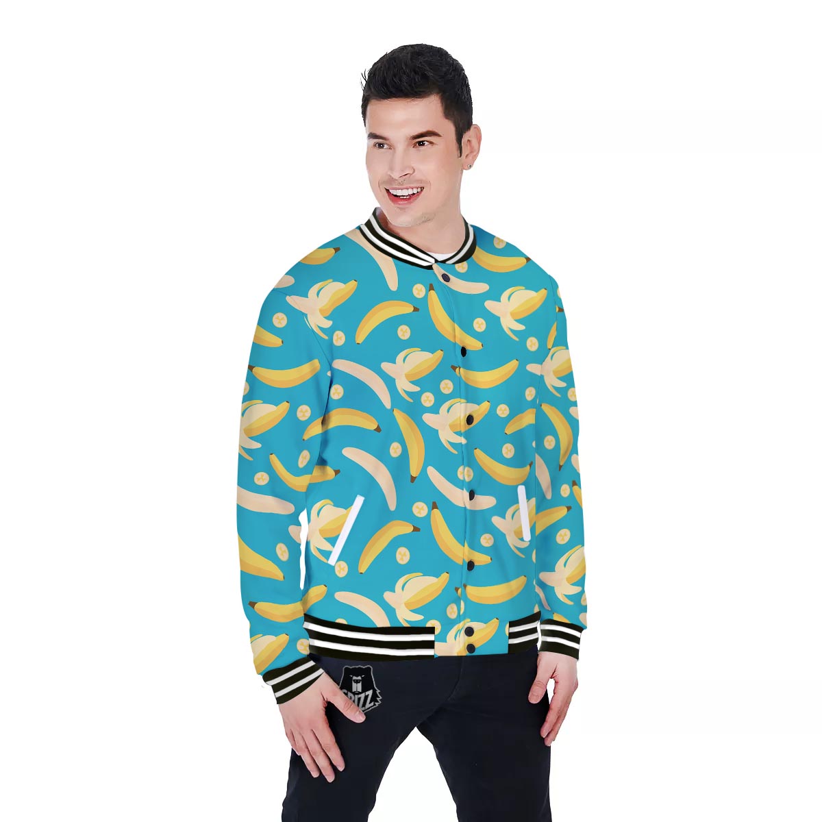 Ripe Banana Print Pattern Baseball Jacket-grizzshop