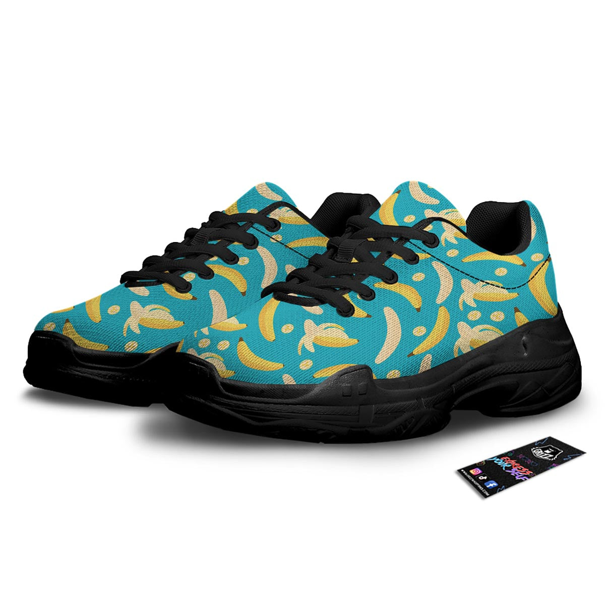 Ripe Banana Print Pattern Black Chunky Shoes-grizzshop
