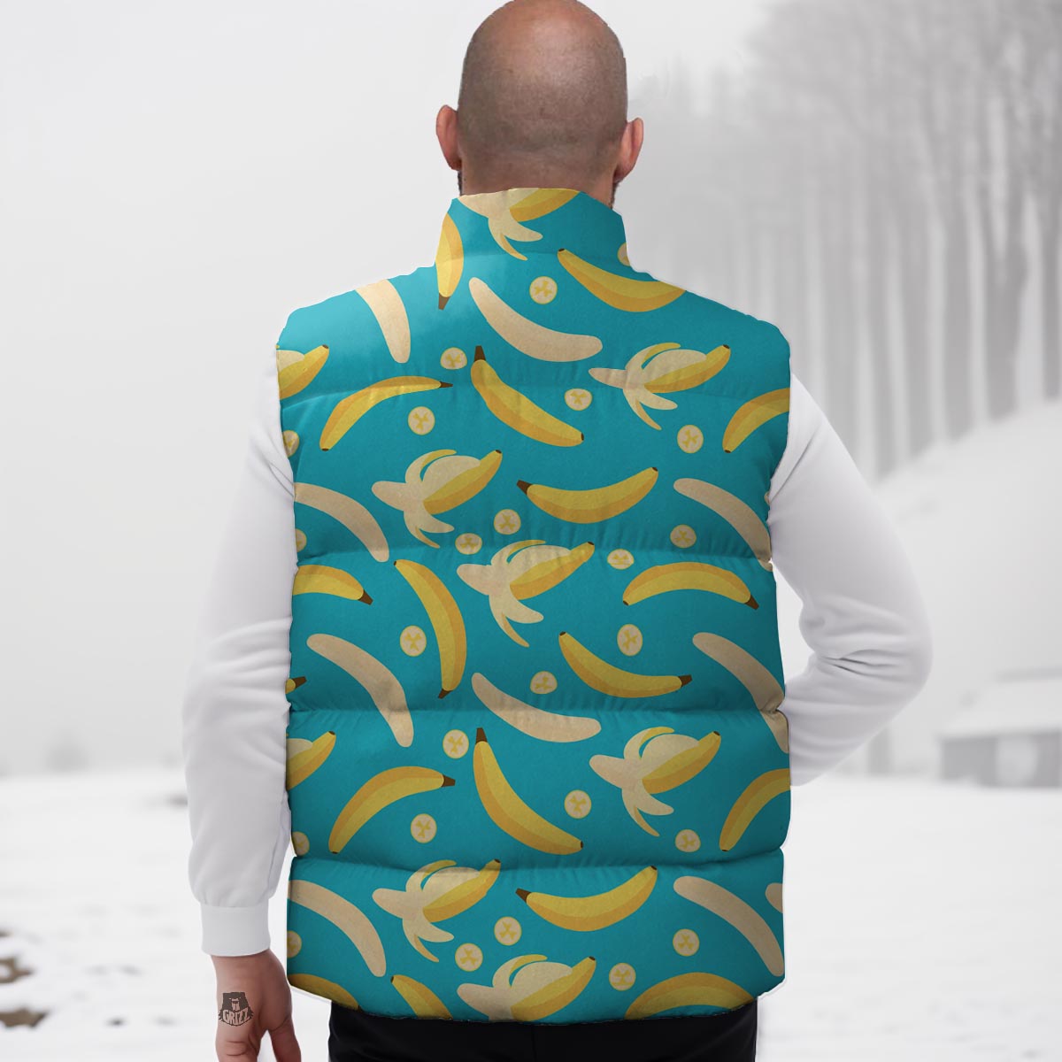 Ripe Banana Print Pattern Down Vest