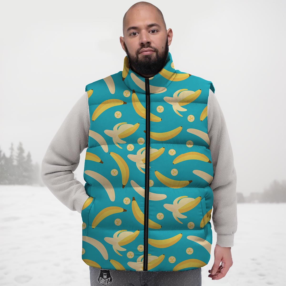 Ripe Banana Print Pattern Down Vest