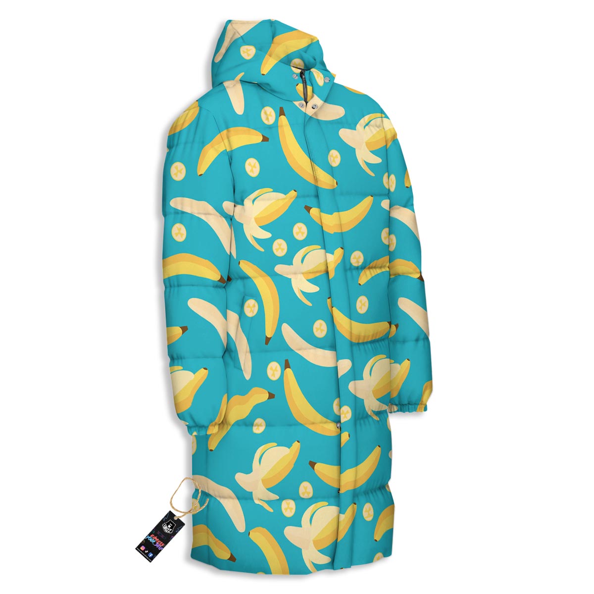 Ripe Banana Print Pattern Long Down Jacket-grizzshop