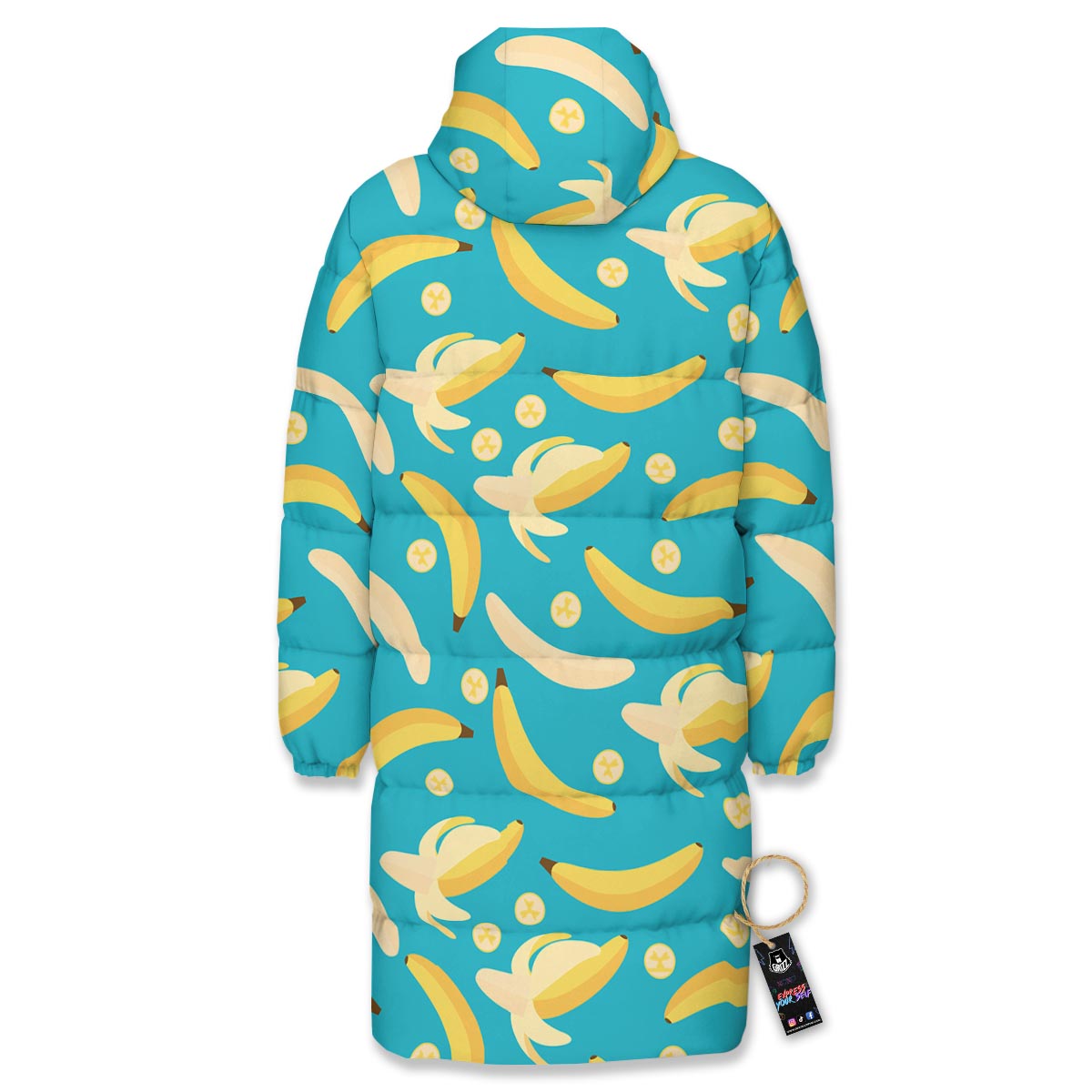 Ripe Banana Print Pattern Long Down Jacket-grizzshop