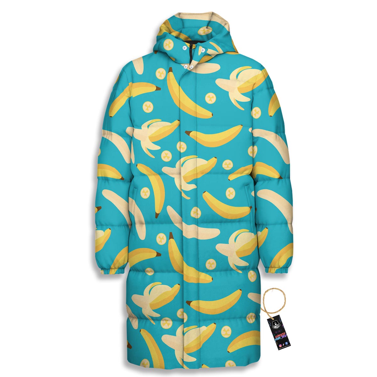 Ripe Banana Print Pattern Long Down Jacket-grizzshop