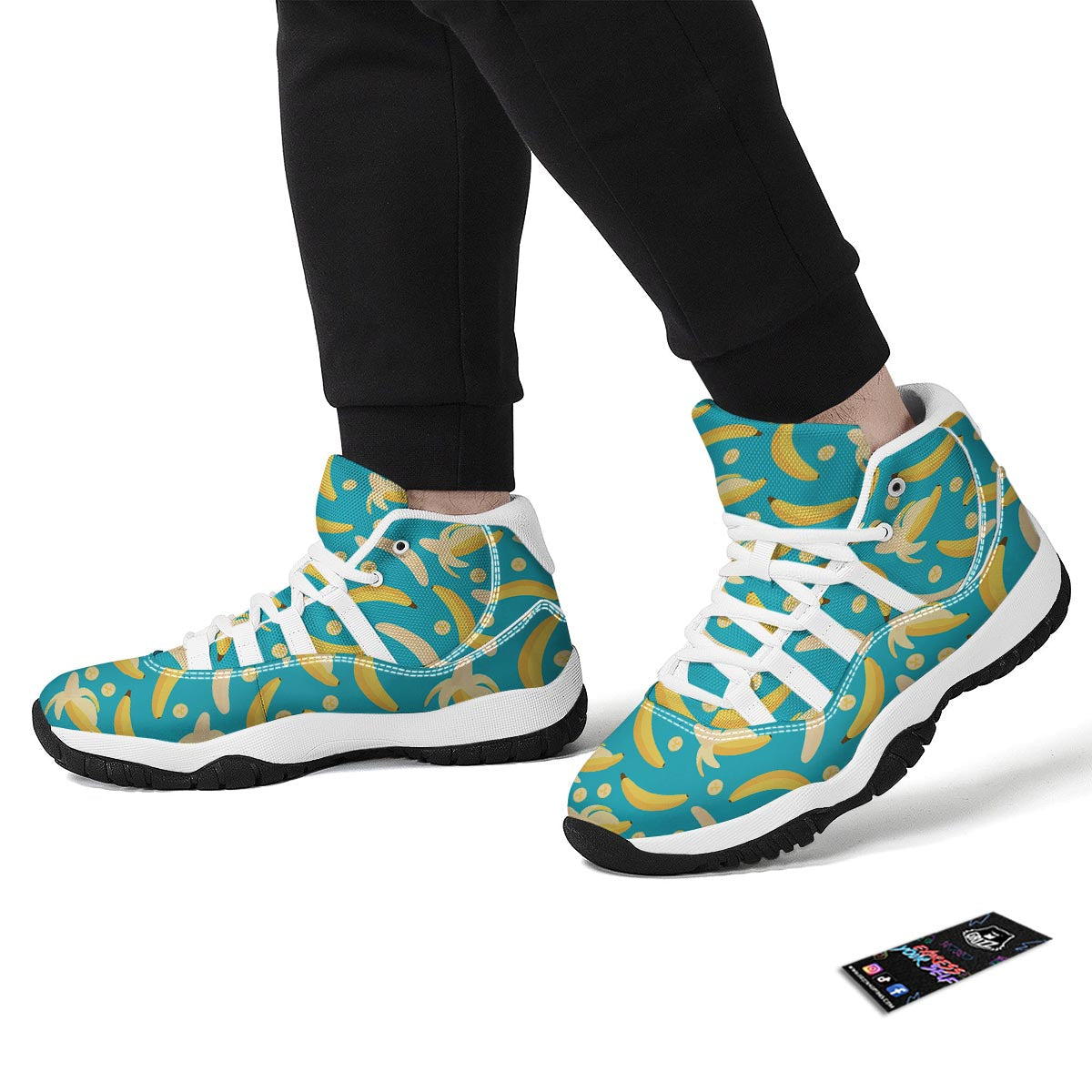 Ripe Banana Print Pattern White Bball Shoes-grizzshop