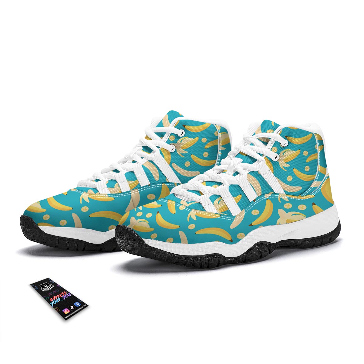 Ripe Banana Print Pattern White Bball Shoes-grizzshop