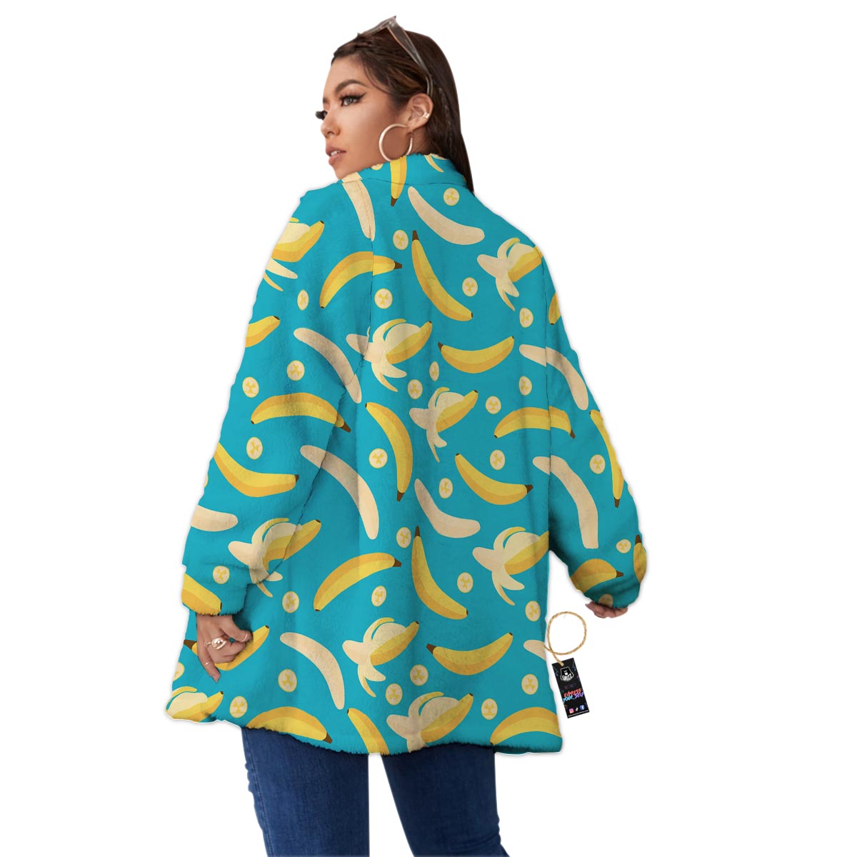Ripe Banana Print Pattern Women's Sherpa Jacket-grizzshop